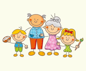 Grafika Dzidek i Babcia z uśmiechniętymi dziećmi